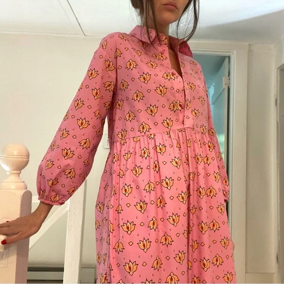 Maeve By Anthropologie Bettina Midi Shirt Dress in Pink Combo - Picture 4 of 10